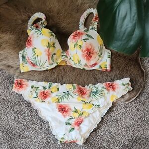 Shade & Shore White and Yellow Floral Bra